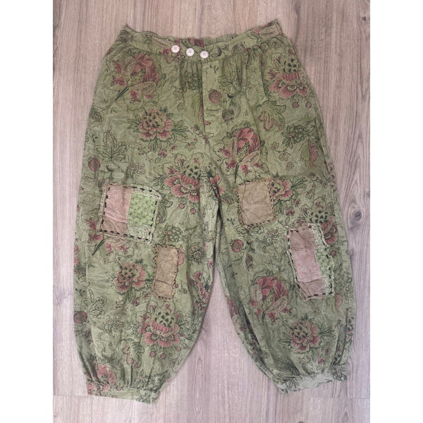 Jaded Gypsy Floral Patchwork Harem Pants Green Pink Boho Lagenlook Balloon