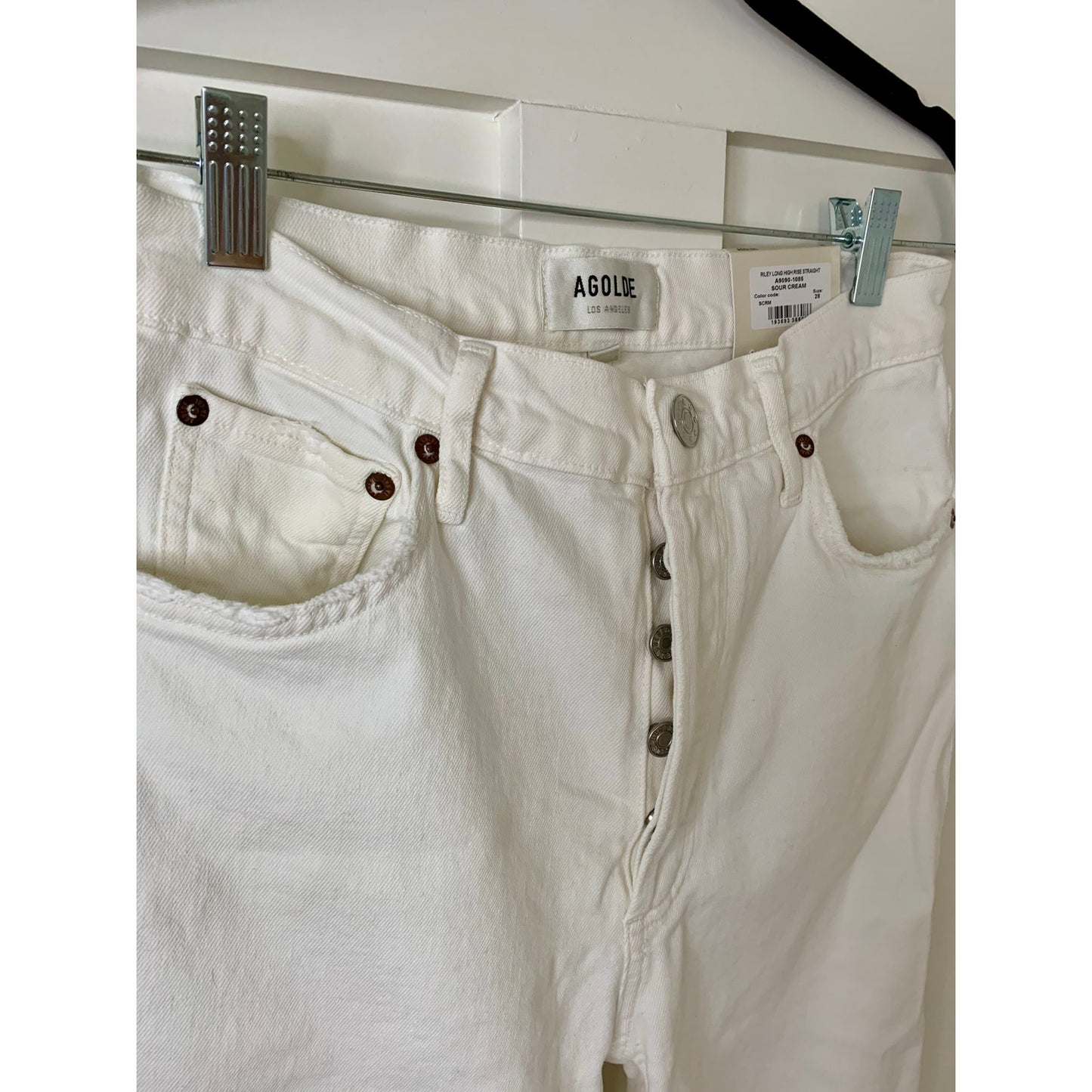 Agolde Riley Long High Rise Straight in Sour Cream Size 28 Denim Button Fly