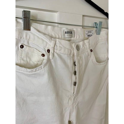 Agolde Riley Long High Rise Straight in Sour Cream Size 28 Denim Button Fly