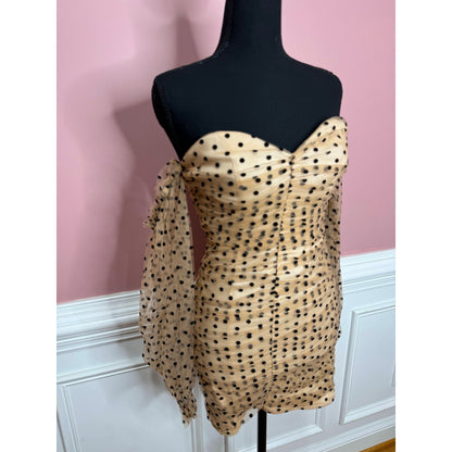 Majorelle Secrets Dress in Dark Nude Polka Dots Size XS Sheer Long Sleeve Lined