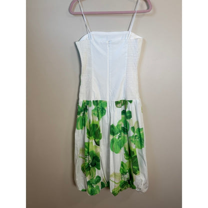 Amanda Uprichard Floral Print Bubble Hem Midi Dress Strapless Green White M