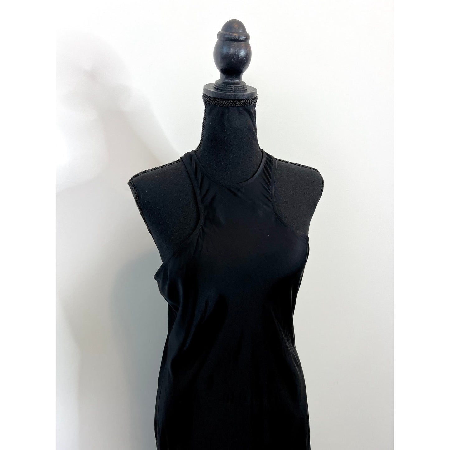 ALLSAINTS Batina Racer Back Maxi Dress in Black Size 8 Satin Keyhole Sleeveless