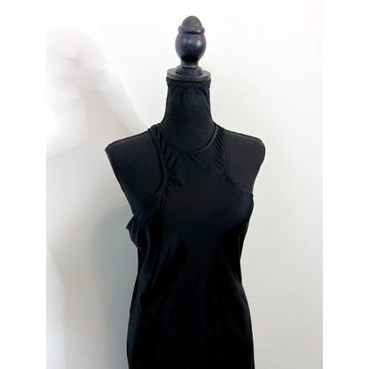 ALLSAINTS Batina Racer Back Maxi Dress in Black Size 8 Satin Keyhole Sleeveless