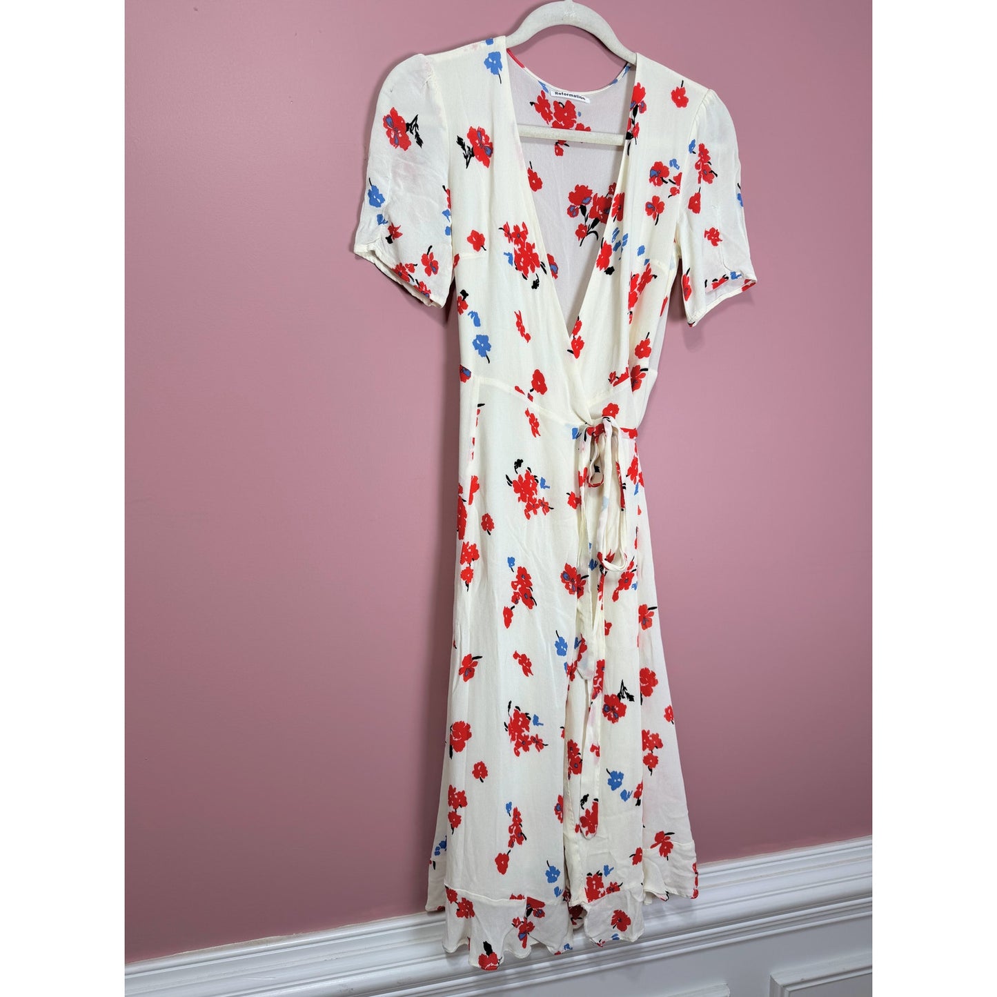 Reformation Napa White Floral Wrap Dress Size XS