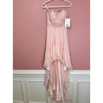 NEW NWT Mac Duggal Beaded Ruffle High Low Gown SYLE 68096 Size 2 in Pink