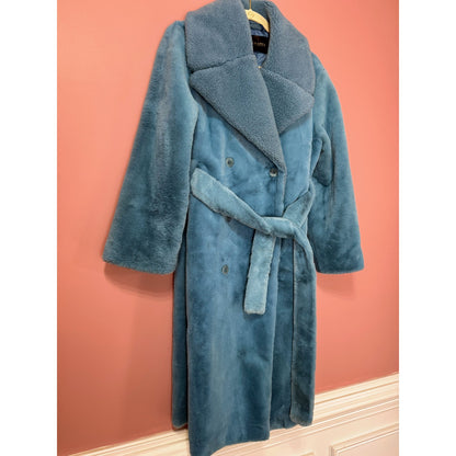 STINE GOYA Happy Faux Fur Jacket in Teal Blue XS