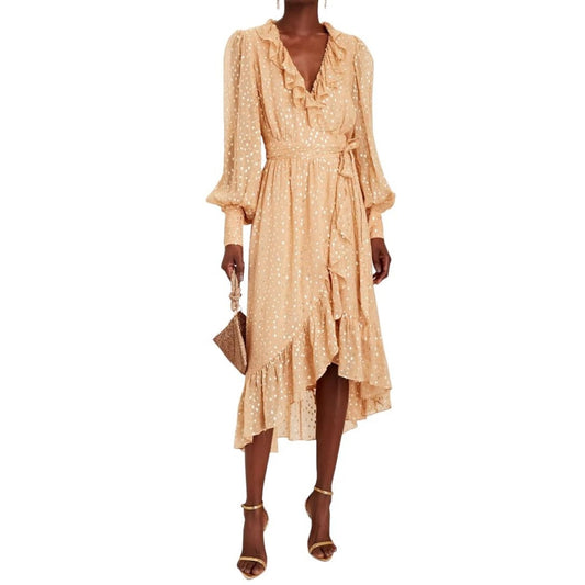 Zimmermann Lurex Wrap Midi Dress Caramel Size US 4