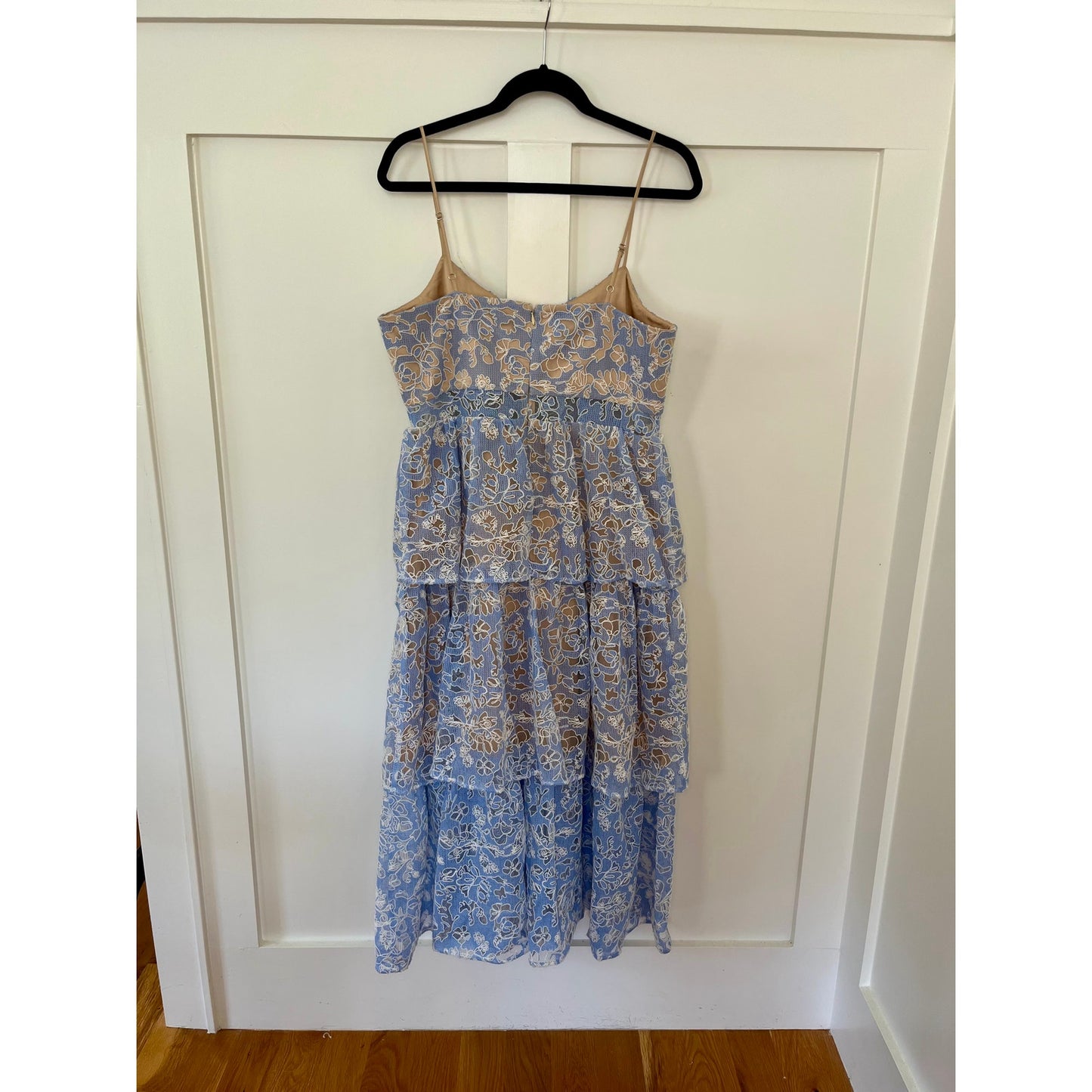 NEW Likely Santos Midi Tier Ruffle Lace Dress Blue Size 12