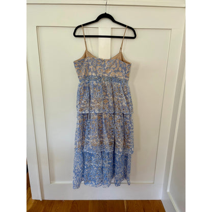 NEW Likely Santos Midi Tier Ruffle Lace Dress Blue Size 12