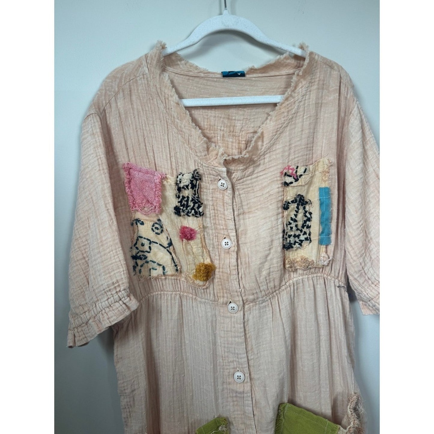 Jaded Gypsy Peach Gauze Patchwork Jumpsuit Boho to Wear One Size Relaxed L/XL