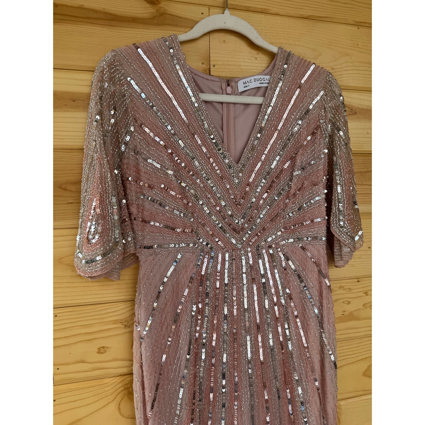 Mac Duggal Pink Sequined V Neck Cape Sleeve Gown Size 4 Style 93583