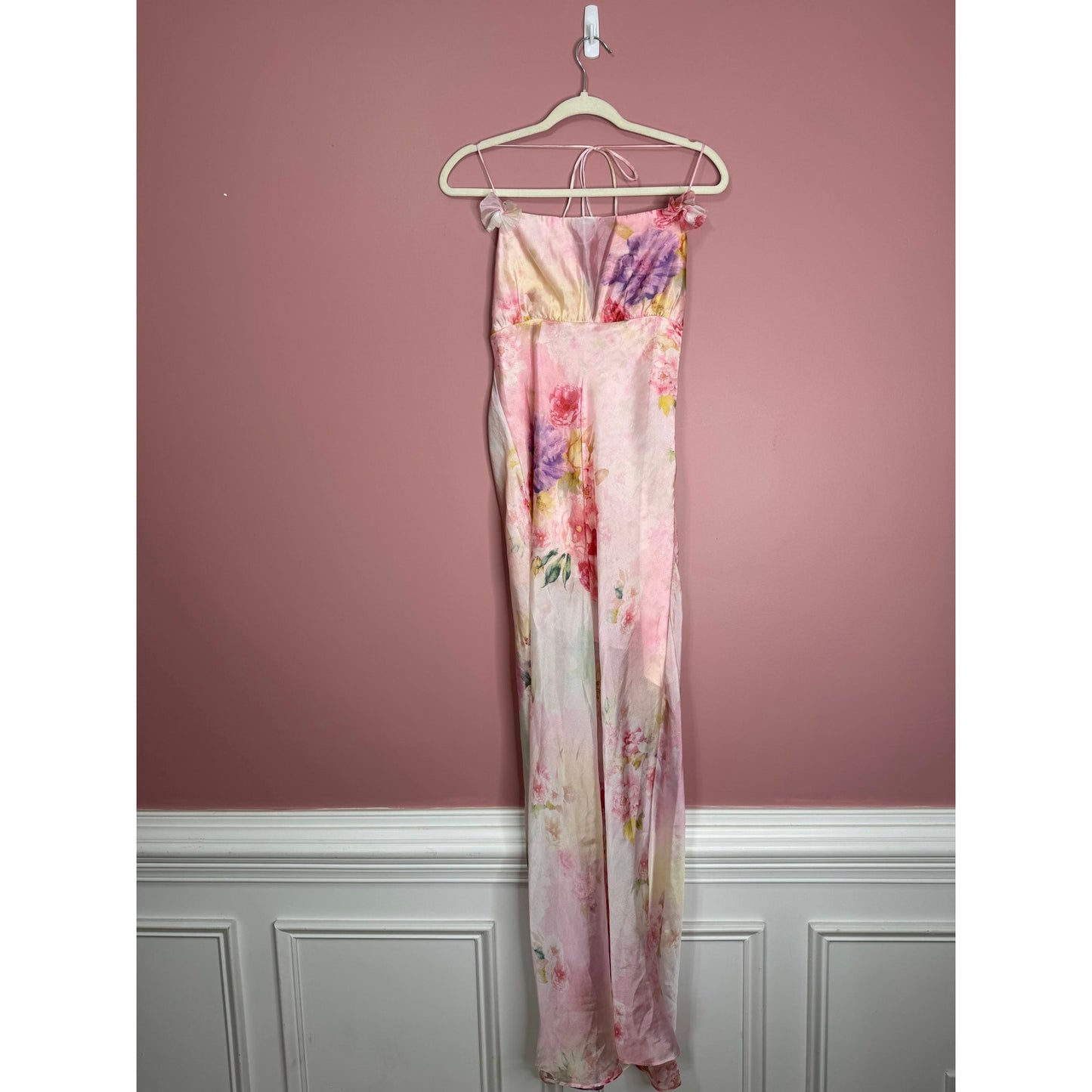 For Love & Lemons Lisa Maxi Dress in Floral Medium Sheer Strappy Lace-Up Back