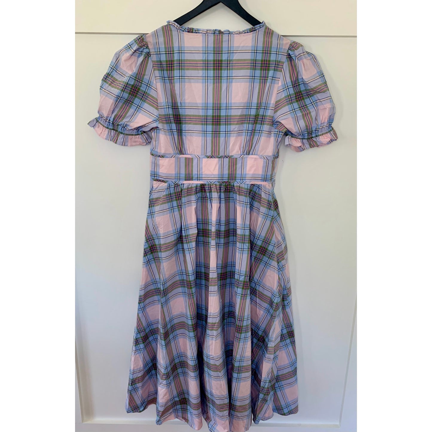 Hill House The Sabrina Dress Spring Plaid Medium Short Sleeve V-Neck Cotton
