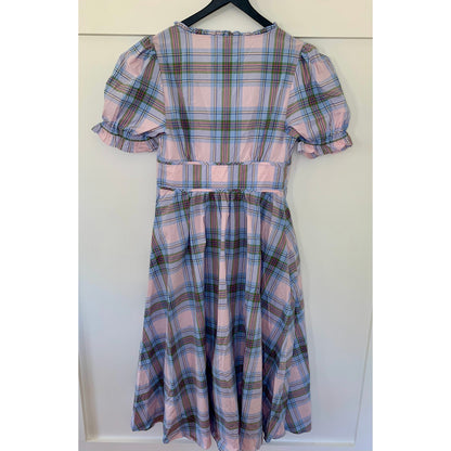 Hill House The Sabrina Dress Spring Plaid Medium Short Sleeve V-Neck Cotton
