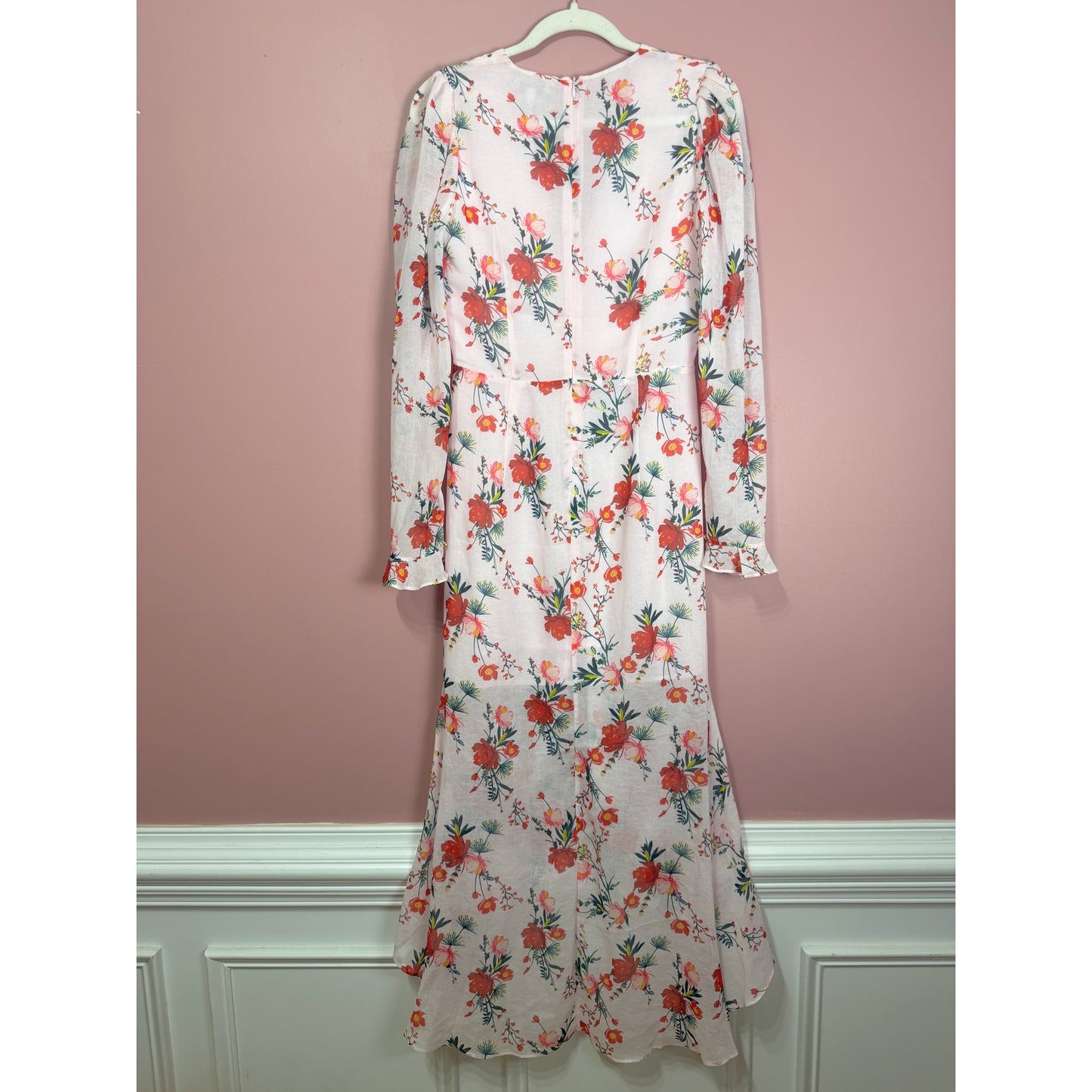 Sau Lee Ciara Floral Pink Ruffle Hi-Low Midi Dress Size 4