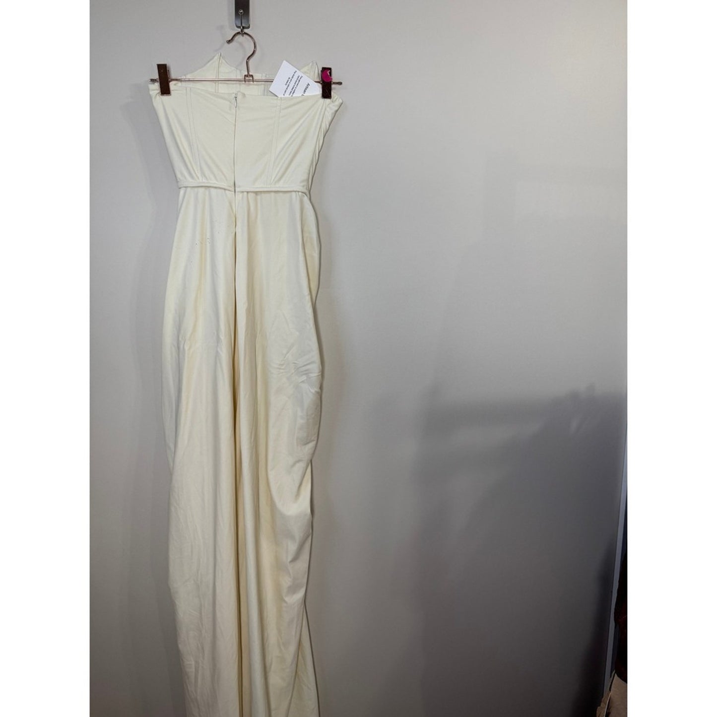 Cream Ruched Draped Strapless Gown Elegant Evening Formal Dress