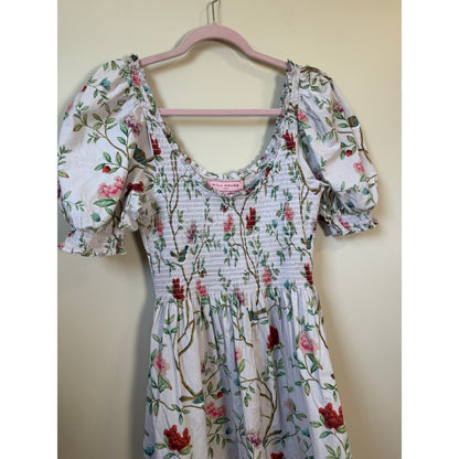 Hill House Home x Diane Hill Anjuli Nap Dress Floral Bird Smocked Midi Medium