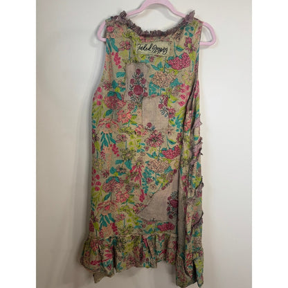 Jaded Gypsy Floral Eyelet Ruffle Tunic Dress Sleeveless Boho Shabby  Lagenlook