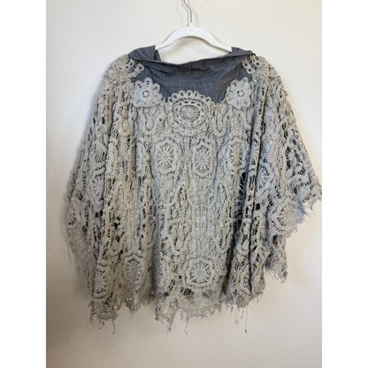 Jaded Gypsy Laced in Love Boho Crochet Poncho Gray Shawl Wrap Kimono Layering