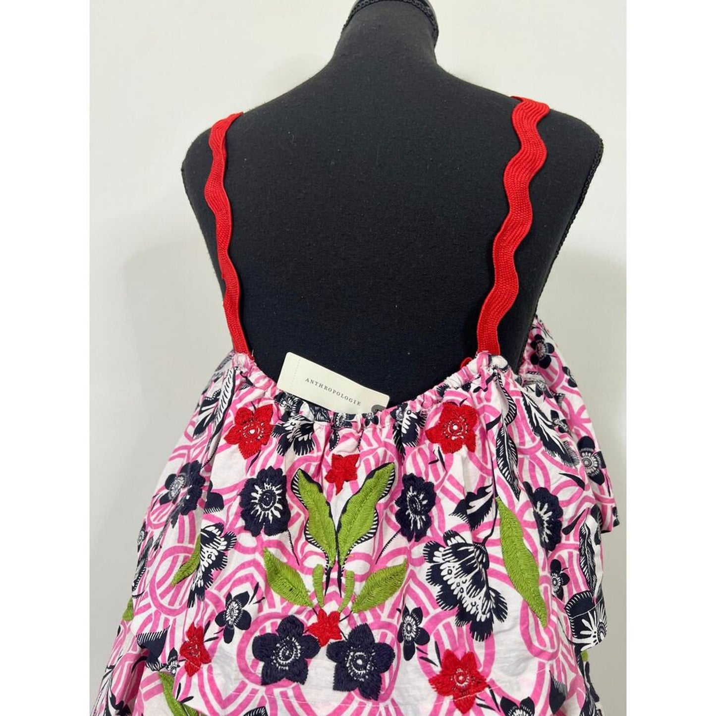 Anthropologie Maeve Tiered Printed Mini Dress‎ in Pink Combo Medium Floral Boho