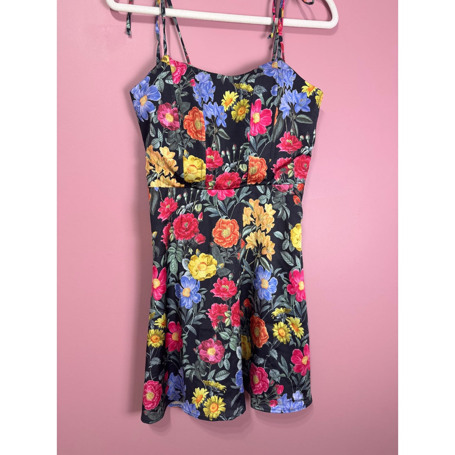 Show Me Your Mumu Juliet Mini Dress Black Floral Print Size Large