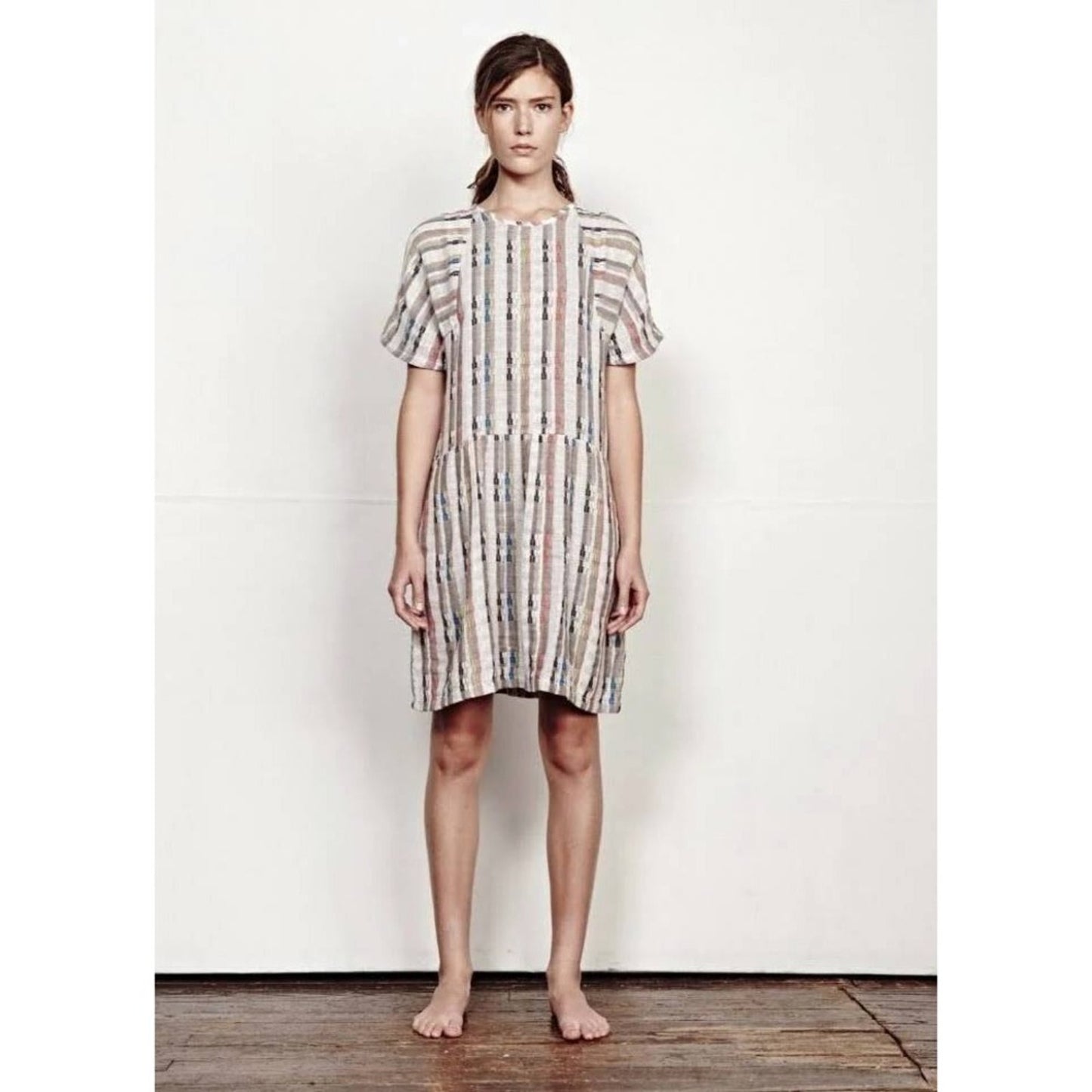 Ace & Jig Mixed Stripe Short Sleeve Mini Dress Blue Cream XS