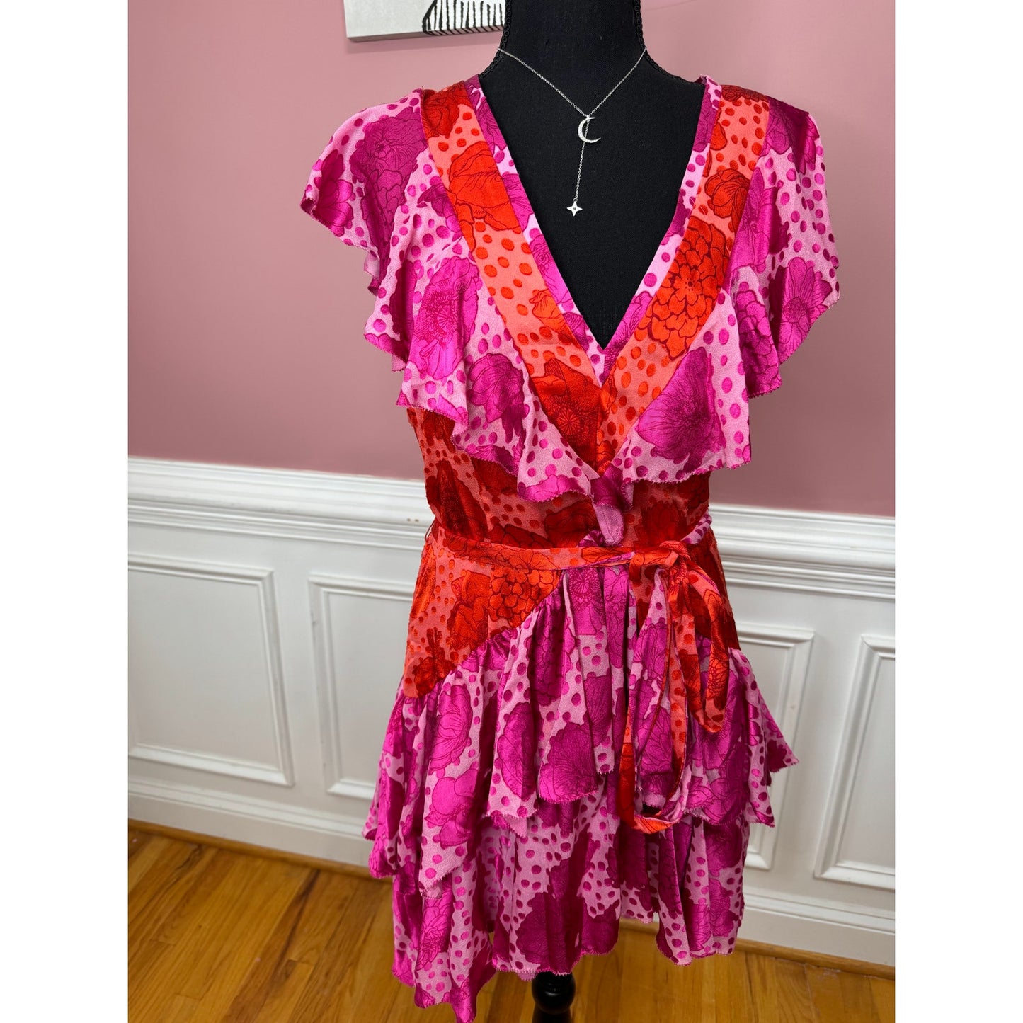 Le Superbe Aurora Flora Lil Flirt Wrap Dress Fuchsia Pink Size 12 Floral Ruffle