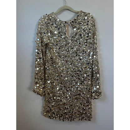 Show Me Your Mumu Gold Sequin Mini Dress Long Sleeve Keyhole Back Medium