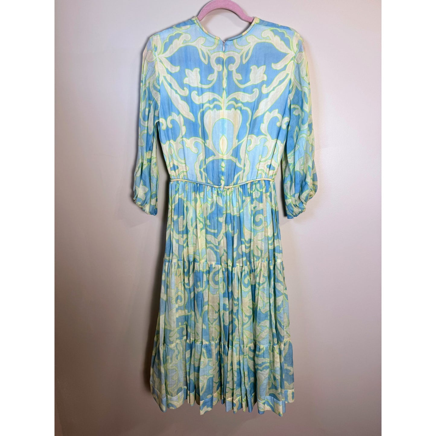 NEW Alexis Vilas Blue and Green Long Sleeve Printed Maxi Dress Size Small