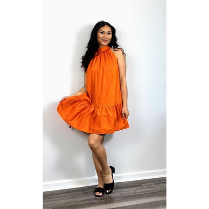 STAUD Marlowe‎ Halterneck Mini Dress in Tangerine Small Sleeveless Stretch Boho