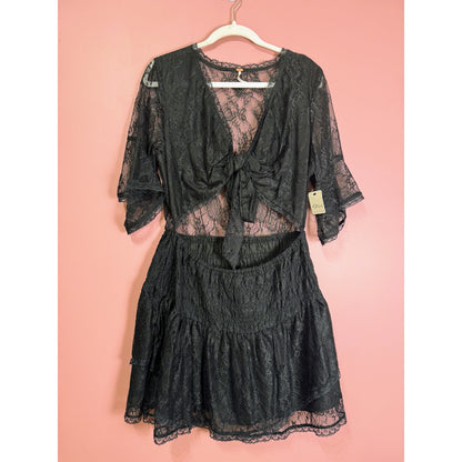 Free People Lala Lace Mini Dress Black Size XS