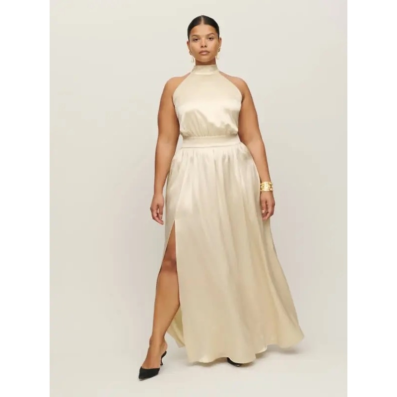 NEW NWT Reformation Alani SIlk High Neck Dress Ivory Size 24