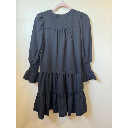 Pomander Place Black Tiered Mini Dress Long Puff Sleeve Smocked Cuff XS