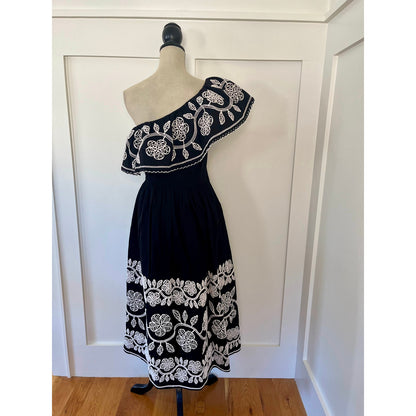 Sea New York Beck Embroidery One Shoulder Dress Black Size 8