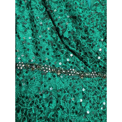 NEW NWT Mac Duggal Embellished Wrap Over Long Sleeve Gown Green Style 68016 Size 6