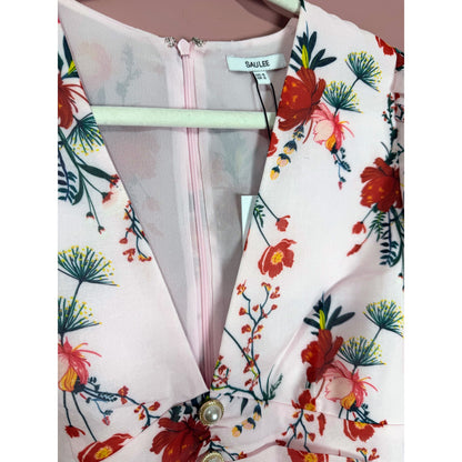 Sau Lee Ciara Floral Pink Ruffle Hi-Low Midi Dress Size 4