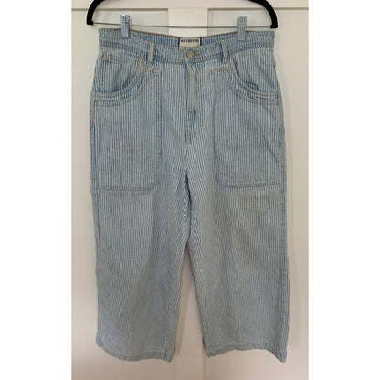 We The Free Piper Mid-Rise Crop Wide-Leg Jeans in Blue Striped Size 30 Denim