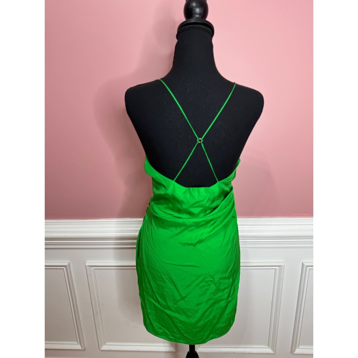 Gauge 81 Shiroi Short Silk Mini Dress in Jungle Green Small Cowl Neck Lined