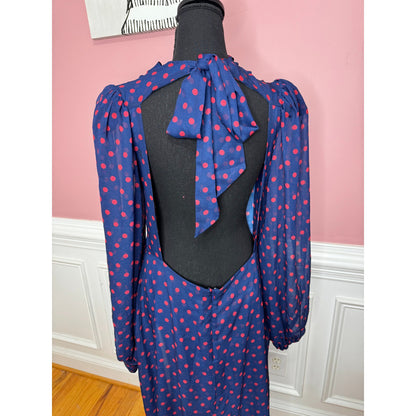 For Love & Lemons Mavis Maxi Dress Purple Polka Dots Large Long Sleeve Backless