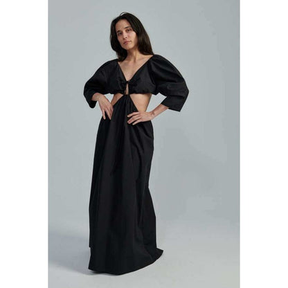 Mara Hoffman Black Organic Cotton Cutout Maxi Dress Puff Sleeve Halter New