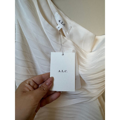 ALC Delfina One Shoulder Pleated Cutout Midi Dress Whisper White Size 8 NEW