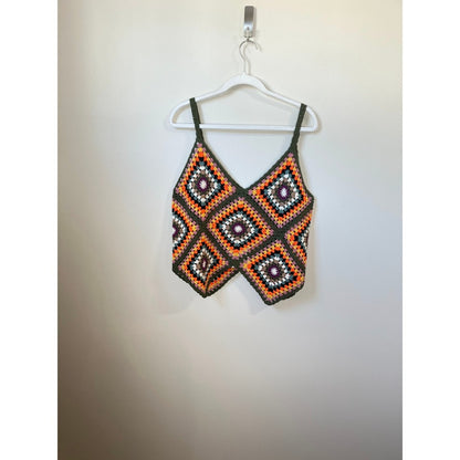 Jaded Gypsy Desert Sunset Crochet Tank Top Orange Green Purple Women's L XL
