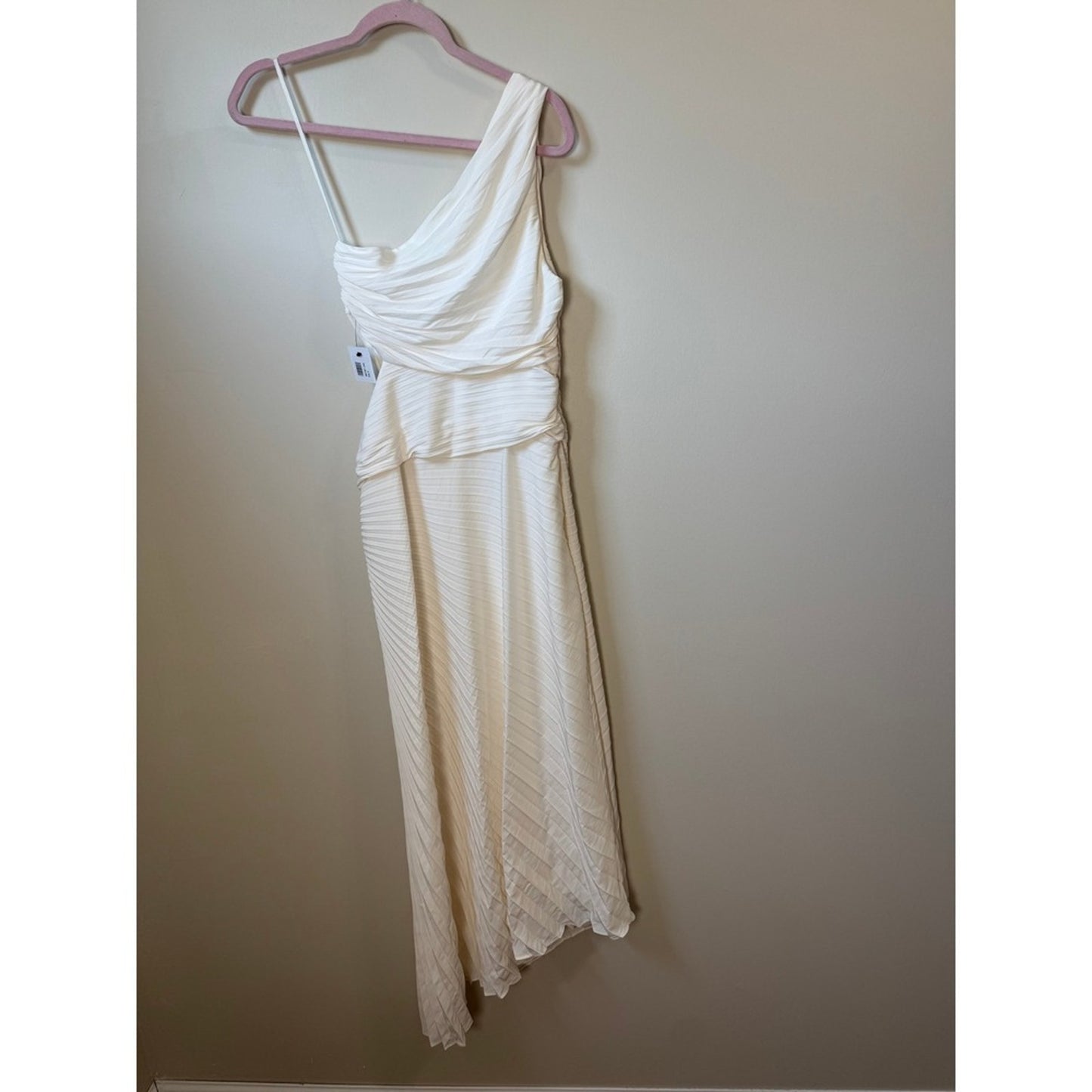 ALC Delfina One Shoulder Pleated Cutout Midi Dress Whisper White Size 8 NEW