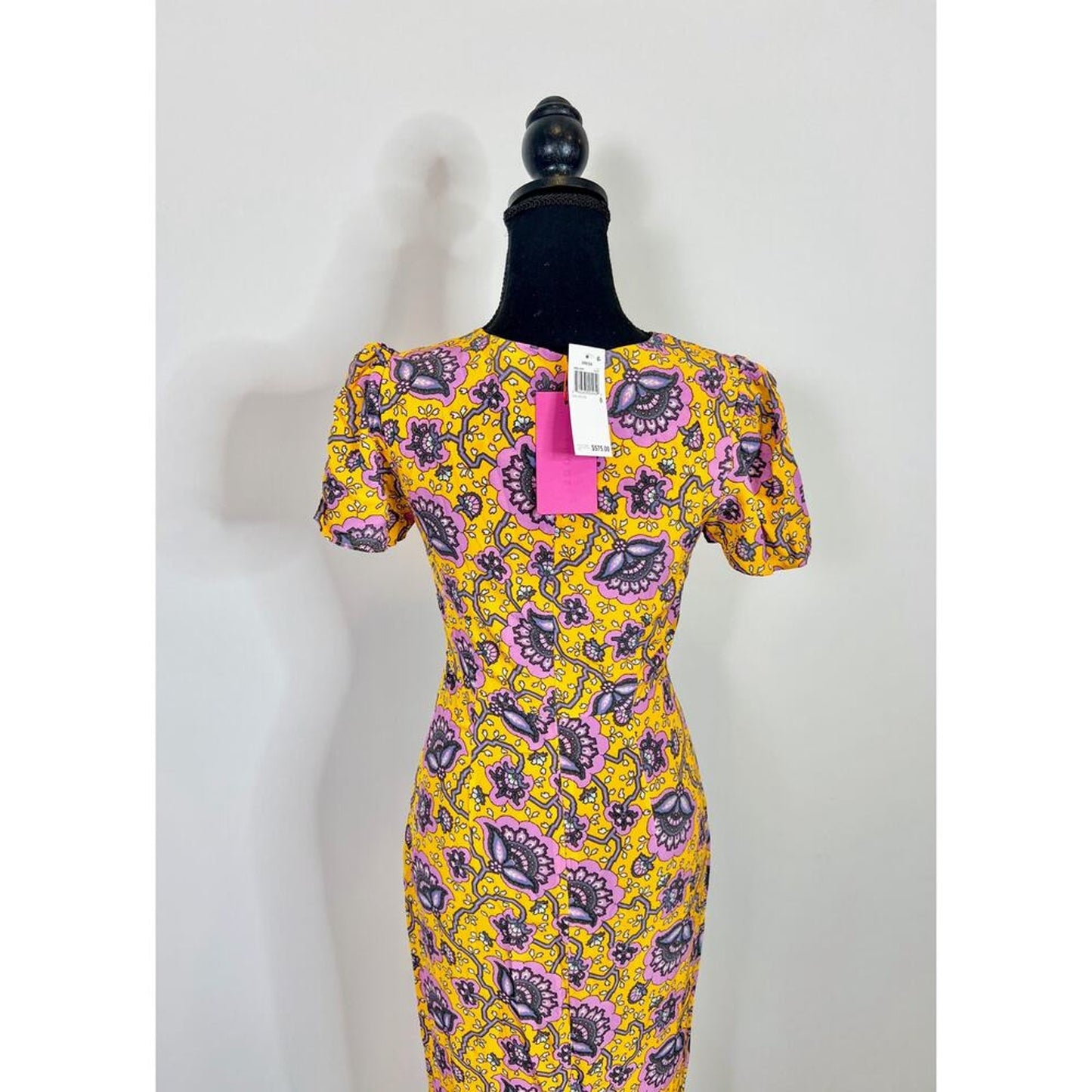 Rhode Lulani Midi Dress in Gold Lotus‎ Printed Size 0 Floral Fluted Hem Lined
