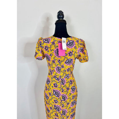 Rhode Lulani Midi Dress in Gold Lotus‎ Printed Size 0 Floral Fluted Hem Lined