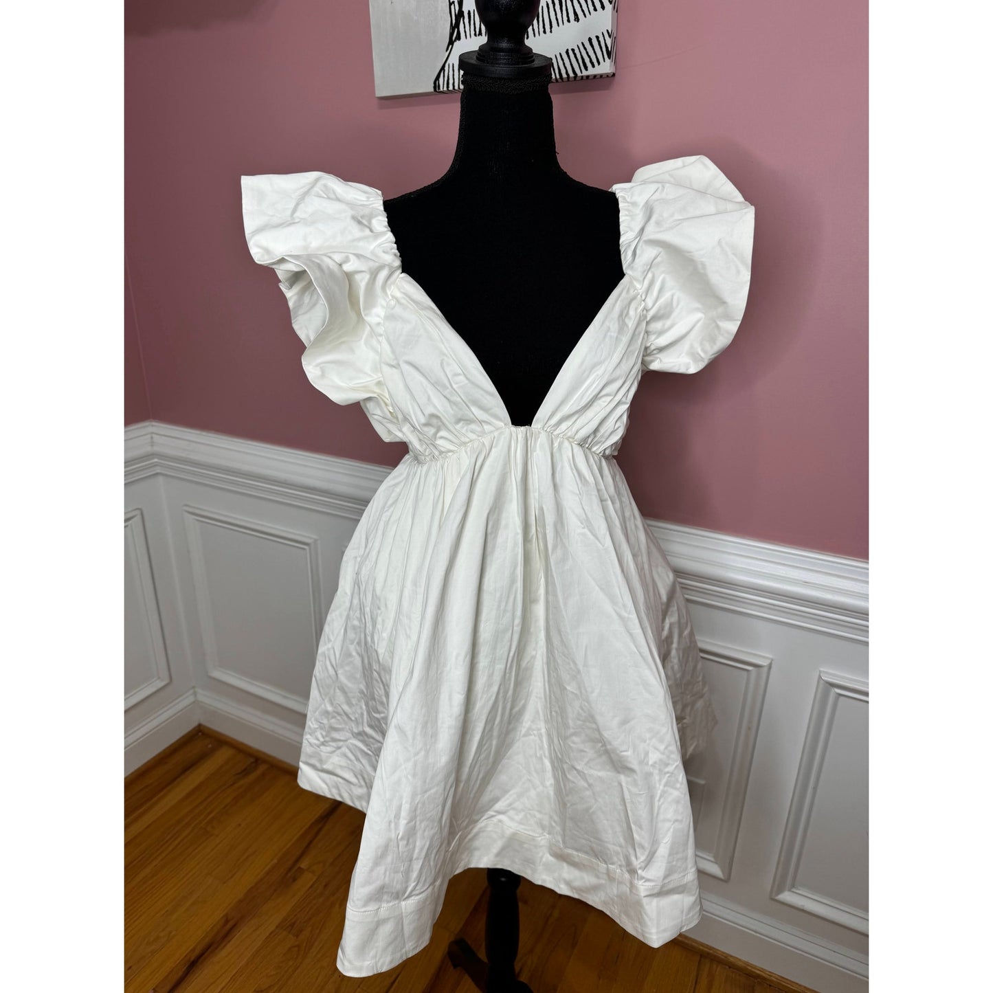For Love & Lemons Clementine Mini Dress in White Large Stretch Lined Pleated
