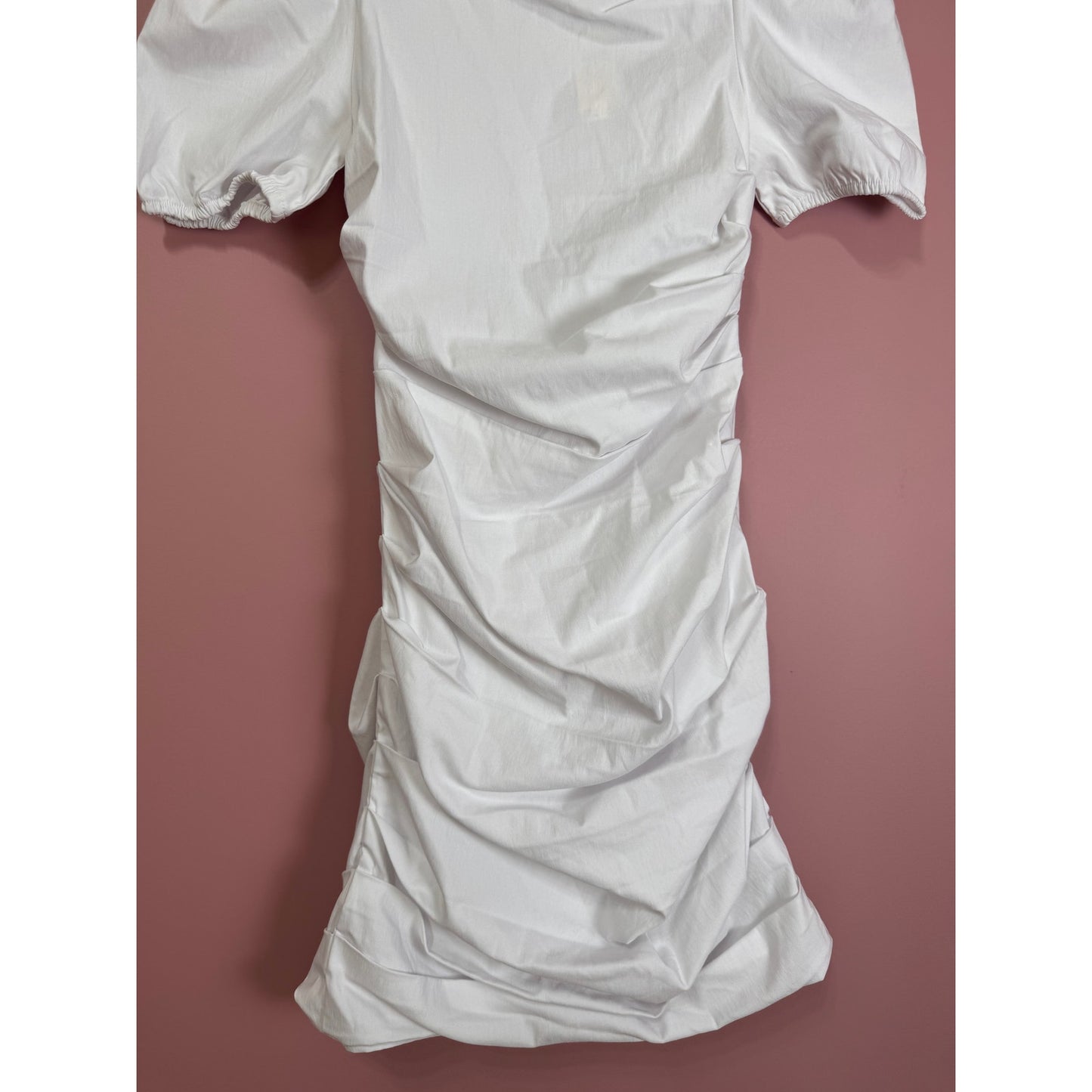 Maeve Anthropologie Slim Puff-Sleeve Ruched Dress in White XS