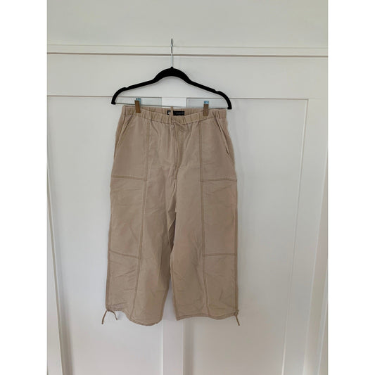 Zara Crop Cargo Trouser Pants in Tan Small Wide Leg Pull On Classic Boho
