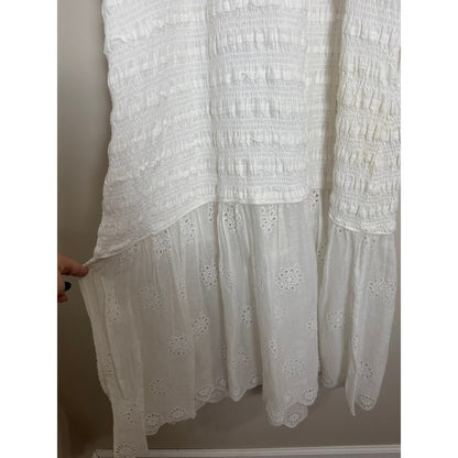 SEA NY White Eyelet Puff Sleeve Smocked Midi Dress