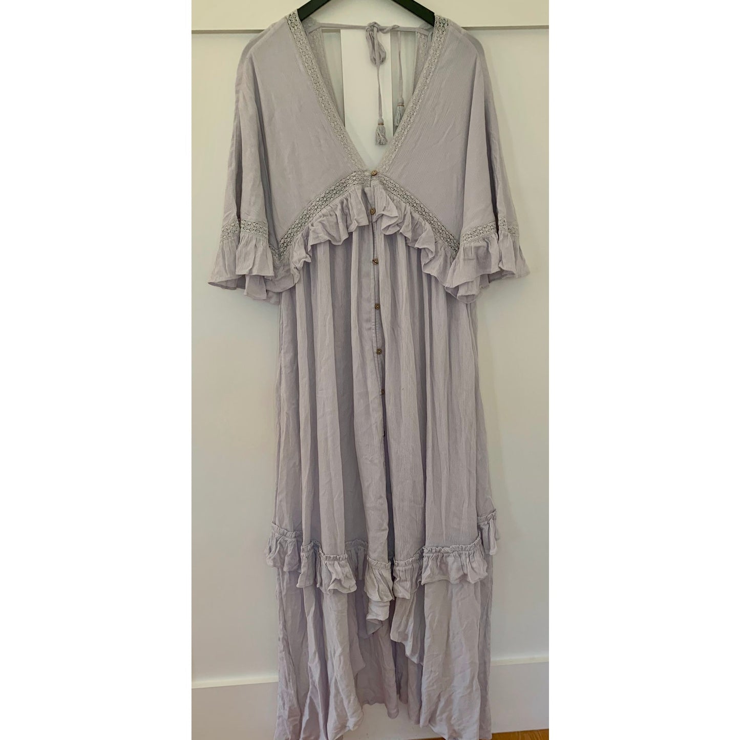 Free People Paradiso Maxi Dress in Pebbles Size XS Short Sleeve Button Front